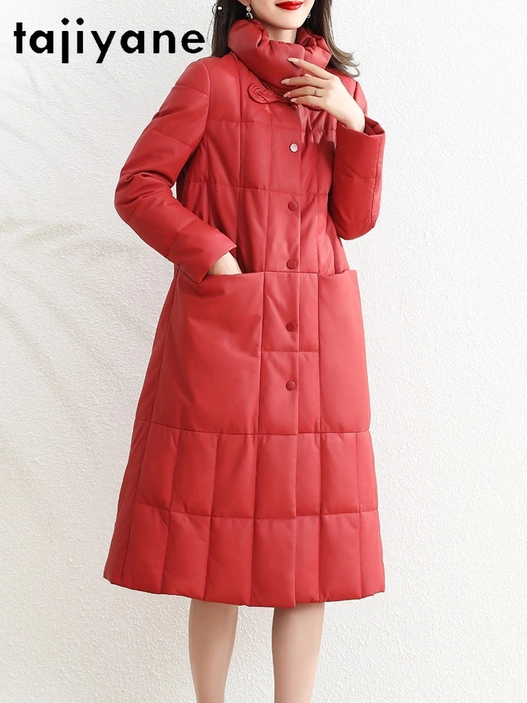 TAJIYANE Donsjas van natuurlijke schapenvacht Dames Rode lange pufferjassen Premium lederen jas Wintervrouw Kleding 2025ativosativosativos상 dzi
