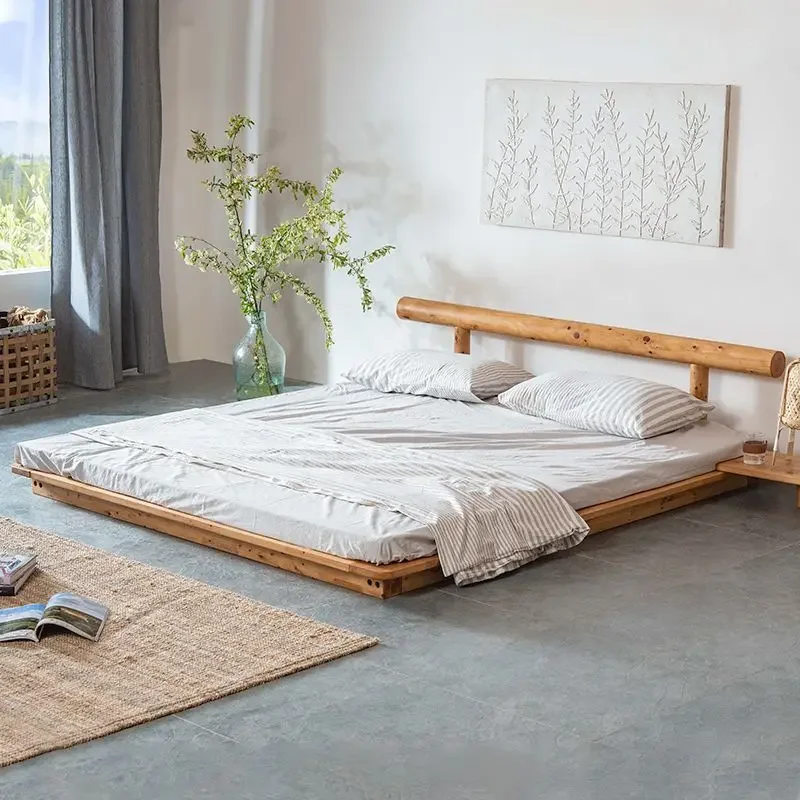 Full solid wood tatami floor-to-ceiling bed log loft bed double Japanese-style floor bed short simple cypress furniture