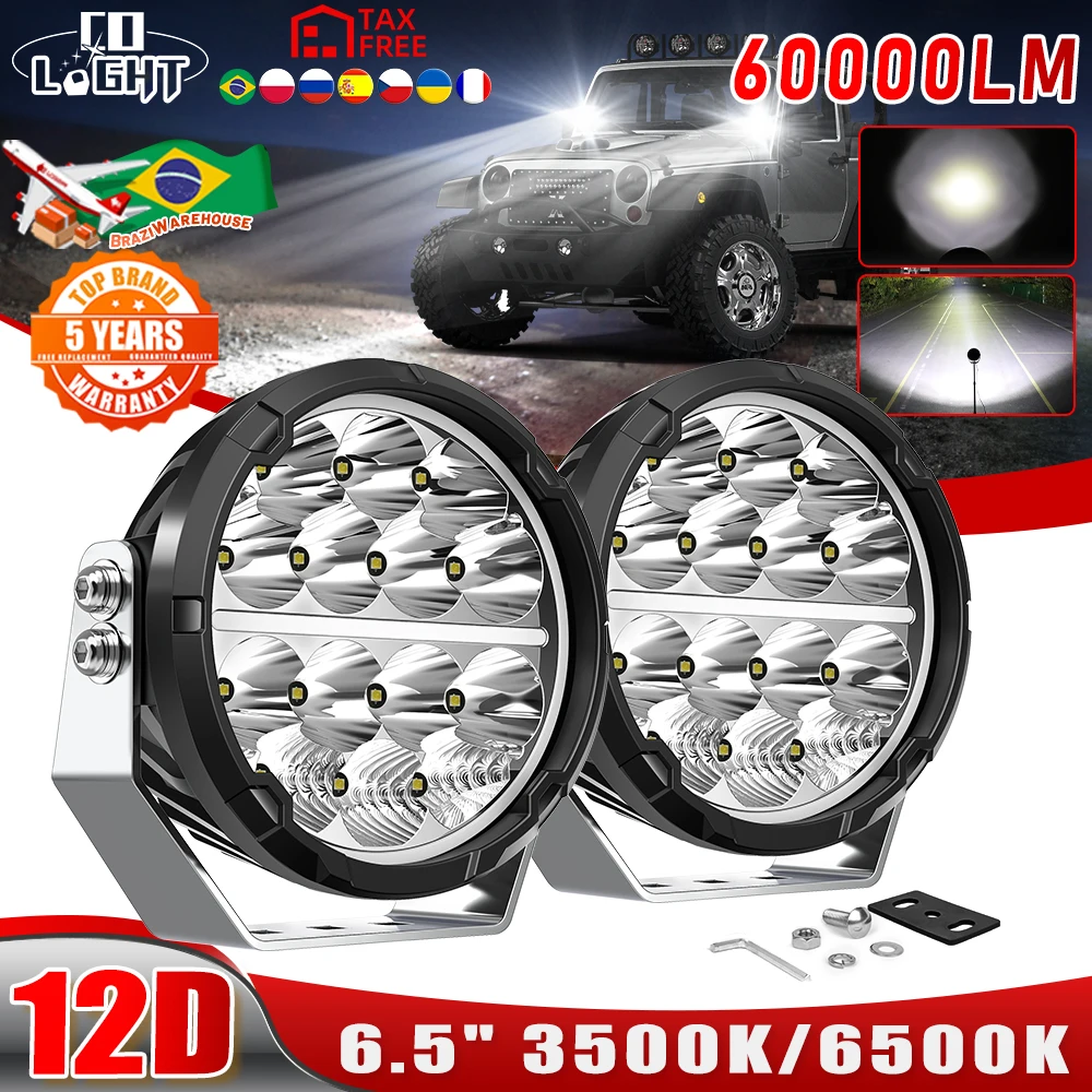 

CO LIGHT 6.5inch LED Work Light Bar Driving Fog Lamp 60000LM 6500K 3500K DRL for Offroad Truck SUV ATV UTV Boat Tractor 12V 24V