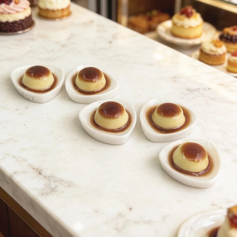 10pcs Mini Caramel Pudding Dessert Fake Pudding Food Model Realistic Miniature Resin Dollhouse DIY Scene Decoration Decor