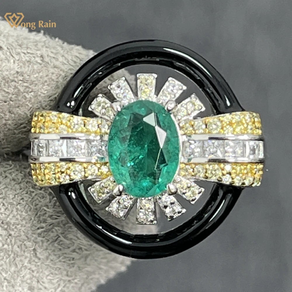 

Wong Rain Vintage 925 Sterling Silver Oval Emerald High Carbon Diamond Gems Cocktail Party Women Ring Jewelry Anniversary Gifts