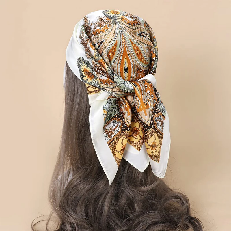 

70x70cm Silk Scarf for Women Floral Printed Square Shawl Muslim Hijab Office Ladies Neck Scarf Hair Bandana Gift Muffler Foulard