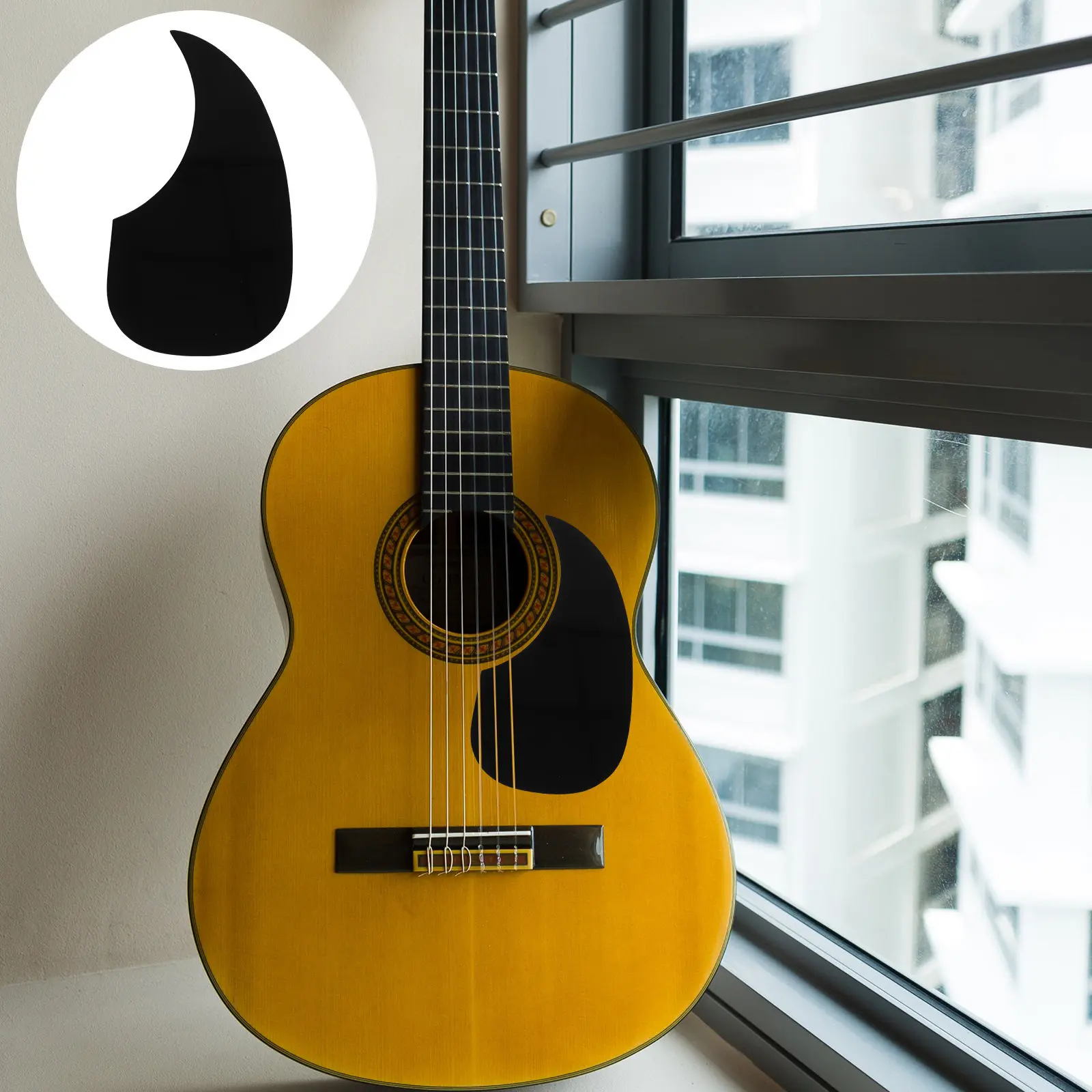 Acoustic Guitar Pickguard Black Waterdrop Design Celluloid Material 6.89 X 3.4 Inch Adhesive Back Surface Protection