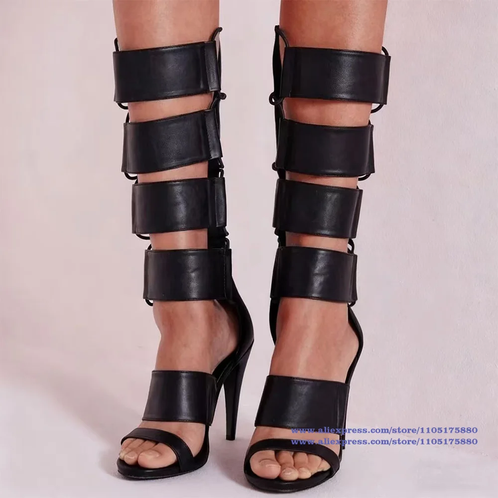 محبوس منصة صنادل طويلة إلى الركب أحذية المصارع القصاصات رقيقة الكعوب عودة زيبر حذاء برقبة للركبة Sandalias De Mujer Verano