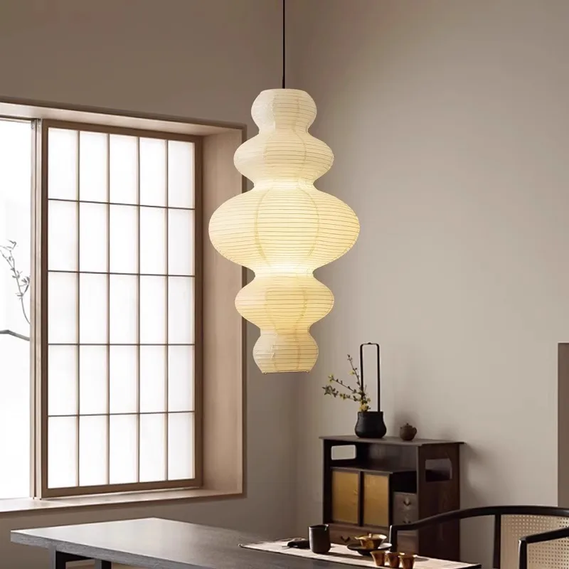 Japanese Style Wabi Sabi E27 Pendant Lamps Stairs Led Hanging Light Rice Paper Suspend Chandelier Indoor Led Luminarias Fixtures
