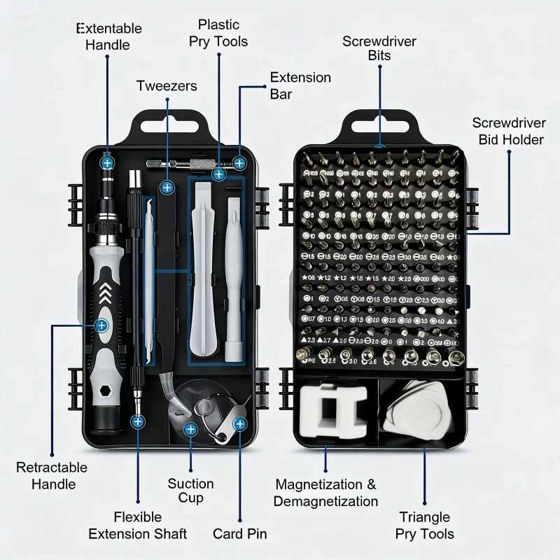115 In1Precision Screwdriver Set Multi-Functional Magnetic Driver Kit Professional Repair Tools for Phone Watch Electronics
