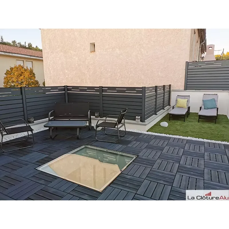 Factory Price Powder Coated Black Preassembled Aluminum Horizontal Slat Garden Fence Panels