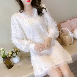 Elegant V-Neck Solid Color Hollow Out Lace Blouses Women's Clothing 2023 Autumn Winter Loose All-match Tops Office Lady Shirts