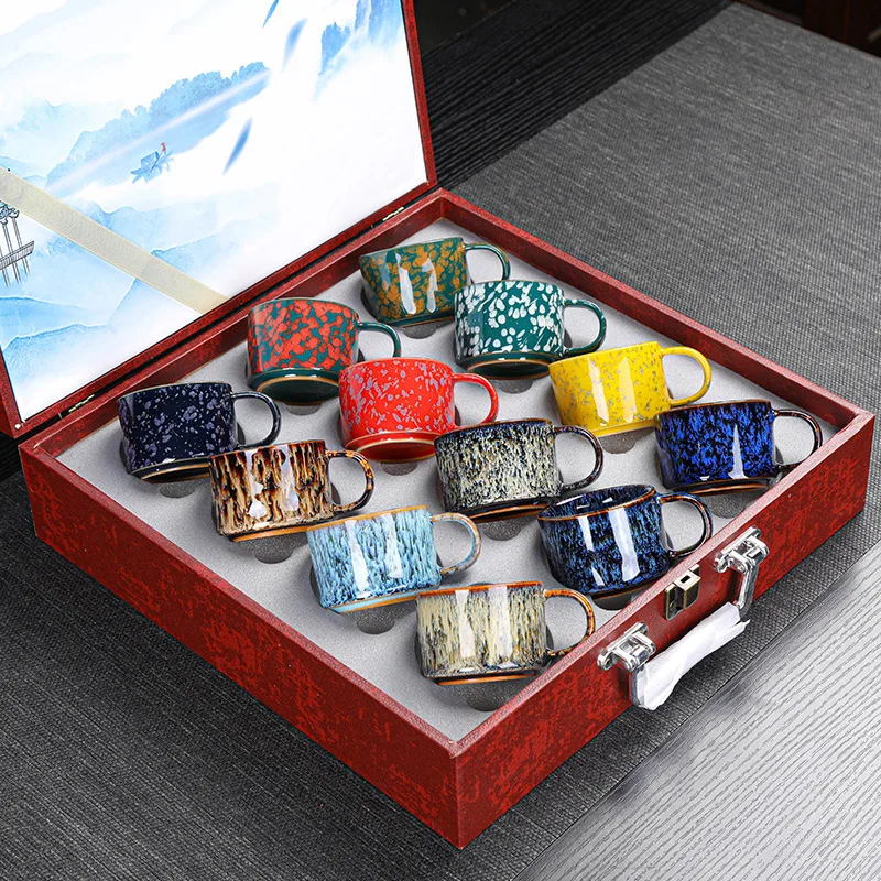 Kiln Change Jian Zhan Ceramic Kung Fu Tea Set Tea Cup Set Small Tea Bowl Tasting Cup Tea Cup Colorful12For home use and gift giv