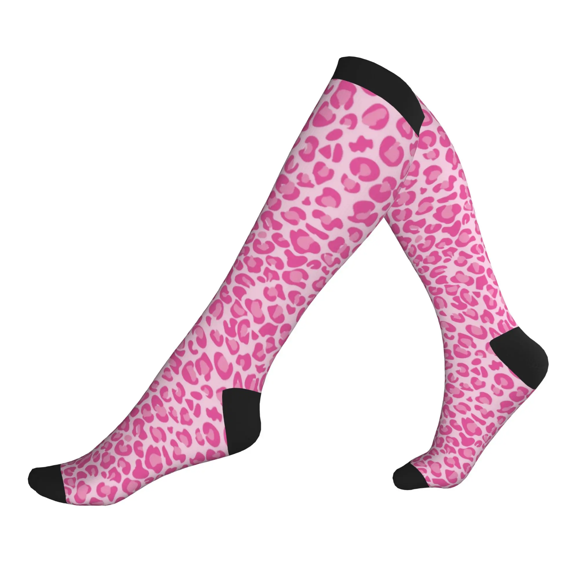 

Pink Leopard Print Dress Socks Mens Womens Warm Fashion Novelty Sports Compression Socks