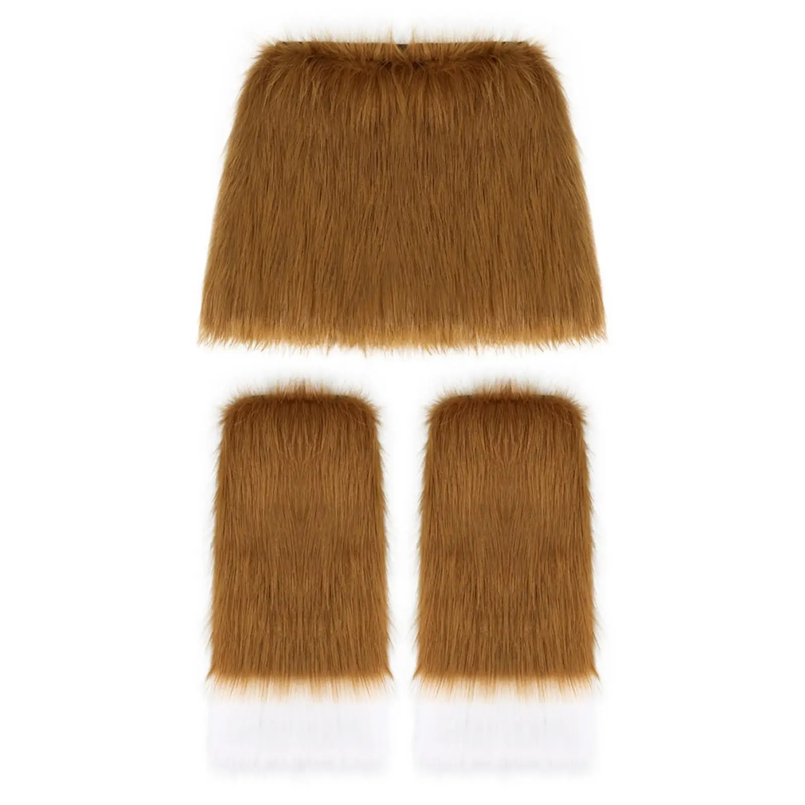 Faux Faux Skirt with Leg Warmers Plush Furry Mini Skirt Set Leg Warmers Fuzzy Costume Accessory Pull-on for Women, Halloween