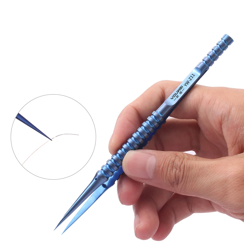 Fingerprint flying wire tweezers Titanium alloy14cm 0.1mm fine-tipped tweezers lengthened and hardened for microscope use