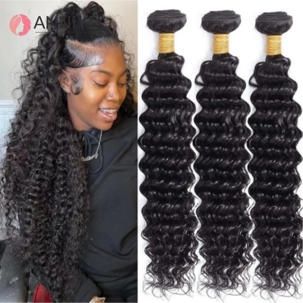 Fasci di onde profonde peruviane tessuto dei capelli umani al 100% onda profonda sciolta fasci ricci crespi affare estensioni dei capelli umani vergini grezzi 12A