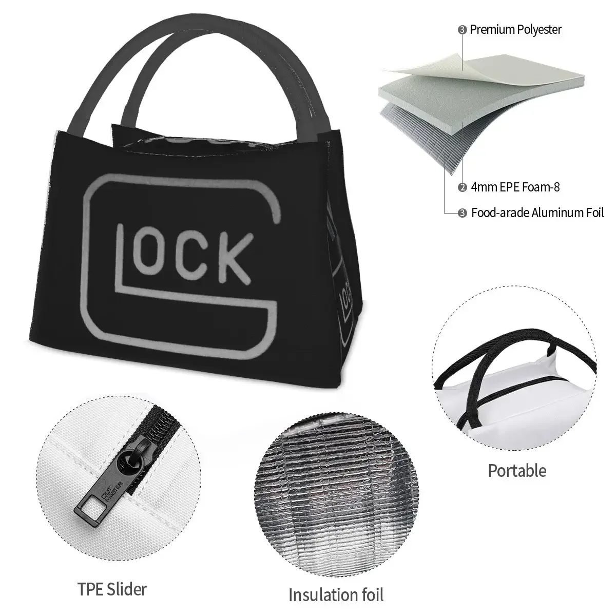 Glock USA Pistole Lunch Taschen isoliert Bento Box wasserdichte Lunch Tote Picknick Taschen Kühler Thermo tasche für Frau Kinder Schule