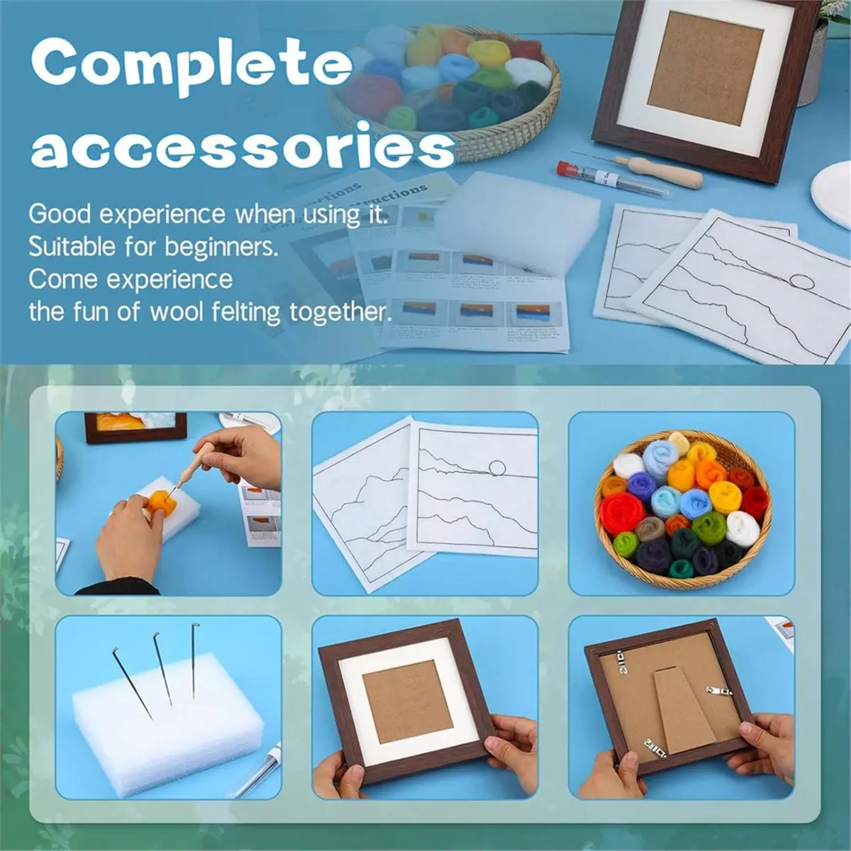 

Наборы для валяния иглы для начинающих, набор для рисования иглообразным войлоком, набор для валяния шерсти с фоторамкой, пенопластовая подушечка, войлочная ткань