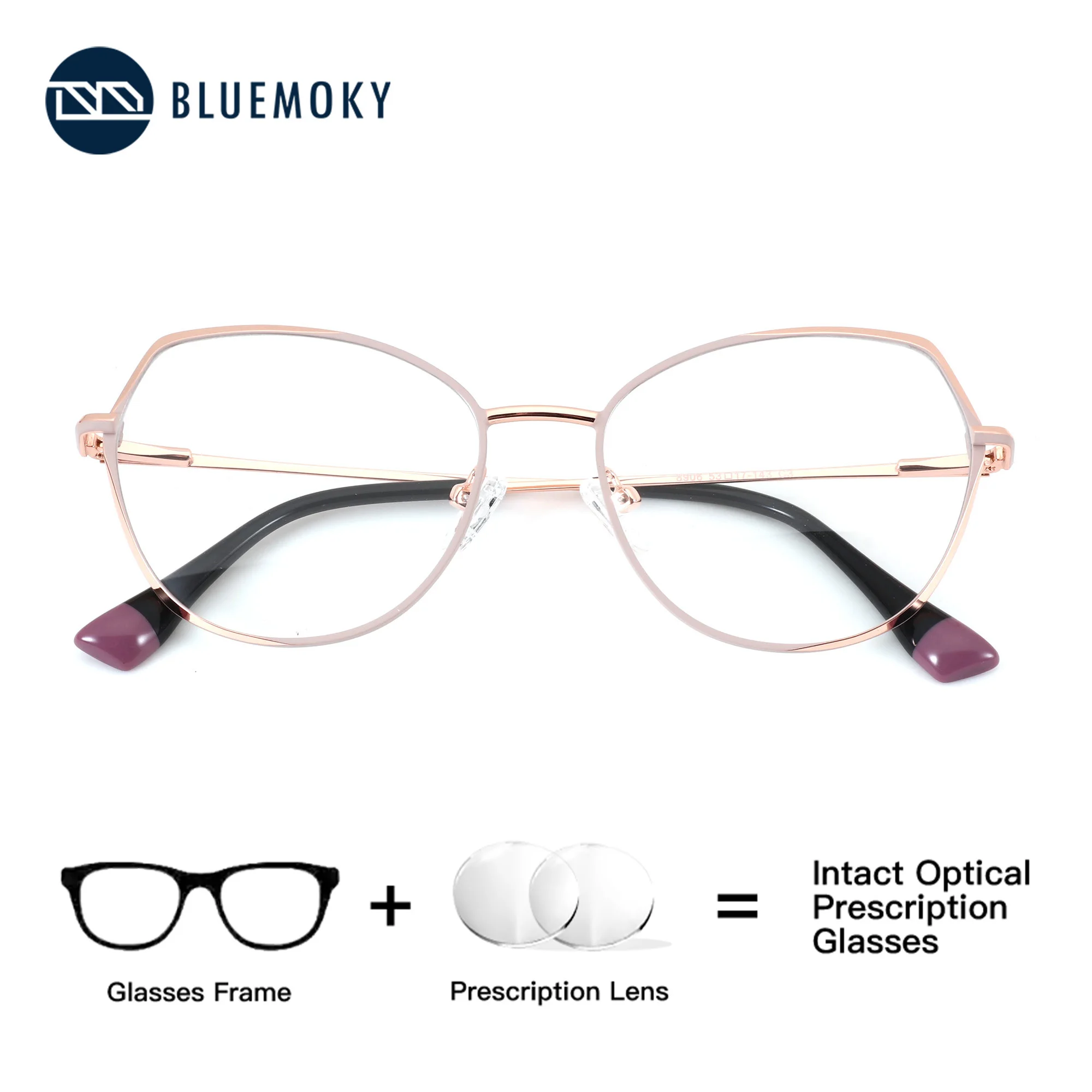 BLUEMOKY S Size Fashion Cat Eye Prescription Glasses Women Metal Anti Blue Light Optical Progressive Reading Myopia Eyeglasses