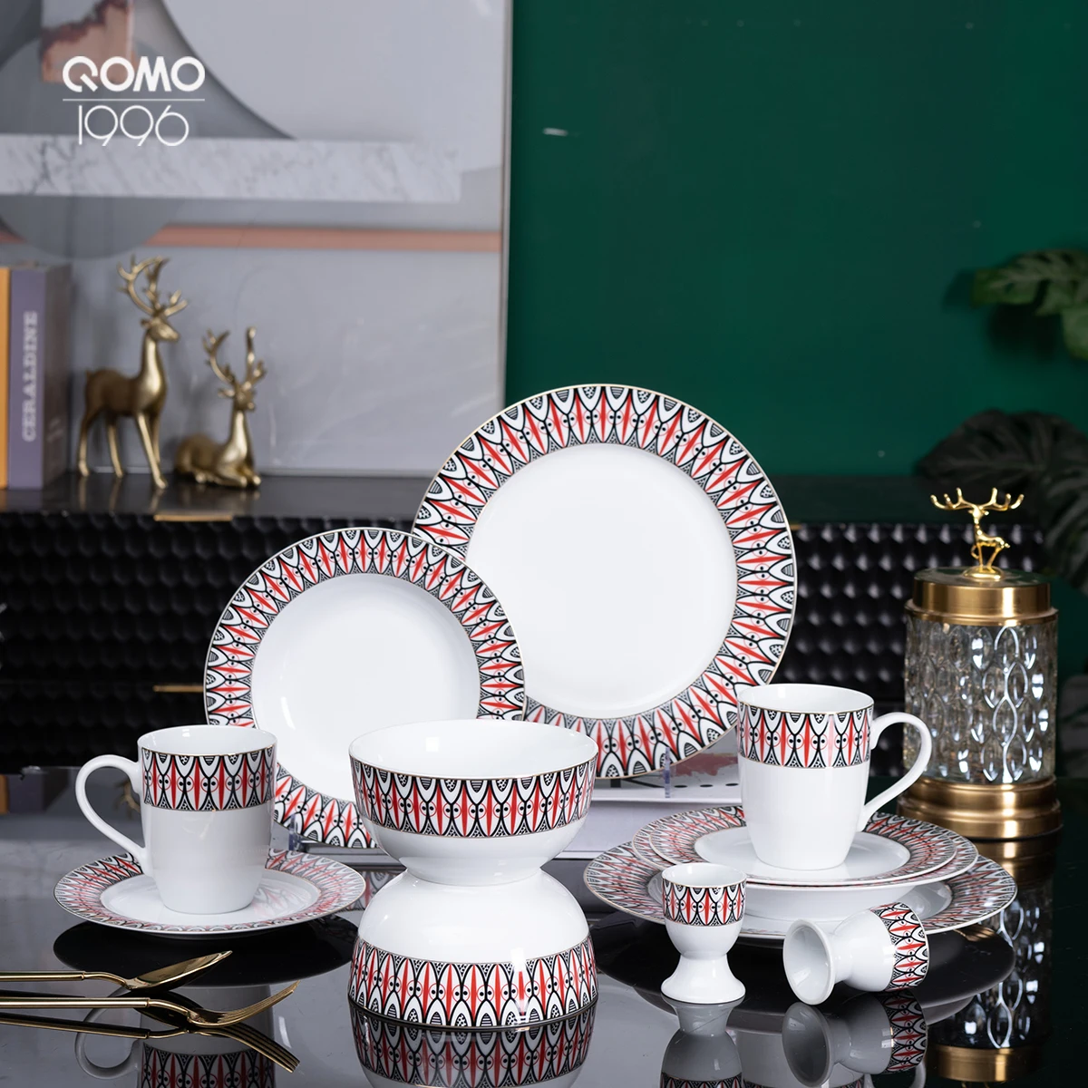 12/24-pieces Porcelain Kitchen Dinnerware Set Ceramic Plaid Tableware Set With Plate Bowl Disc Mugs And Egg Cups Service For 4