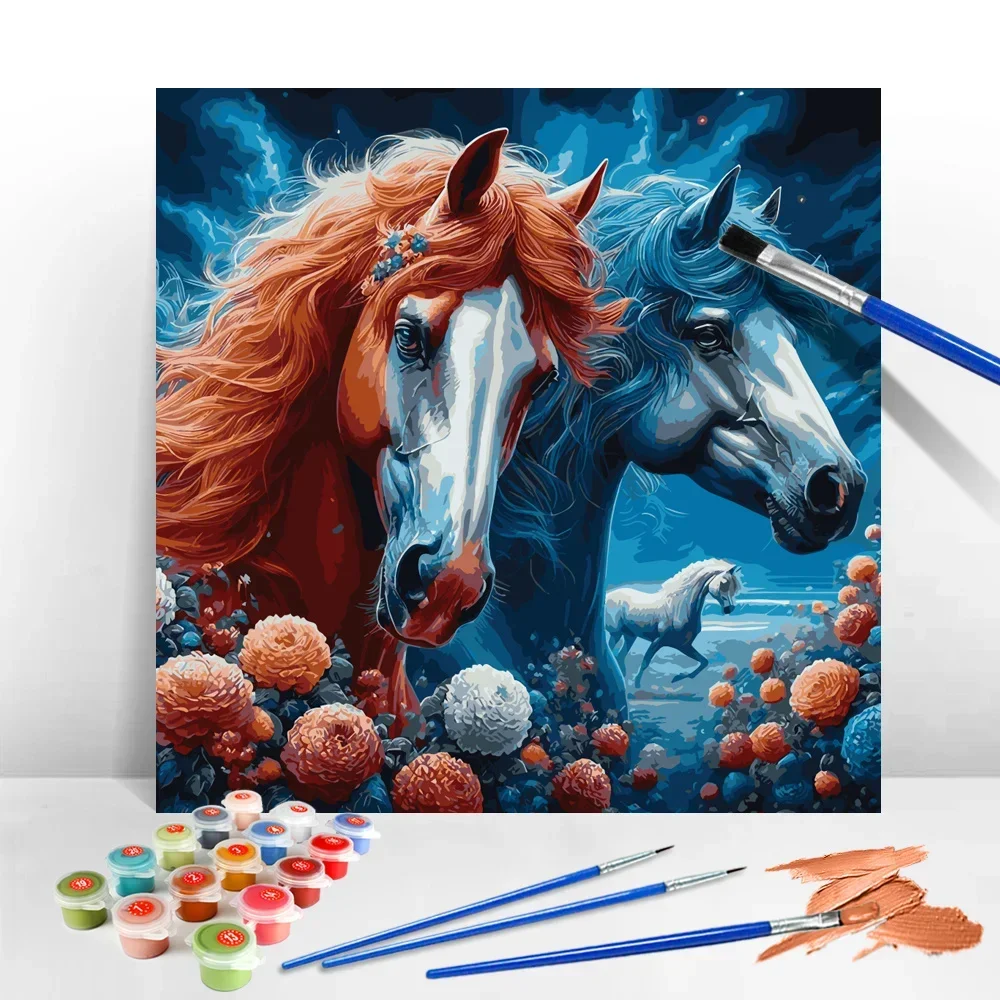 

540335 Huacan Coloring By Number Horse DIY Art Painting By Numbers Animal Handicraft Acrylic Paint Flower Wall Decoration