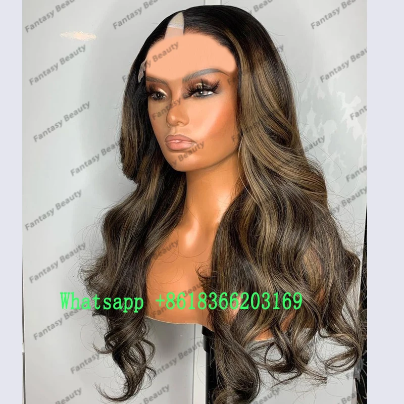 Highlight Ash Brown Blonde Bayalage Human Hair Full Machine Made 180Density Wigs for Black Women 1x4 Size Opening U Part Wigs