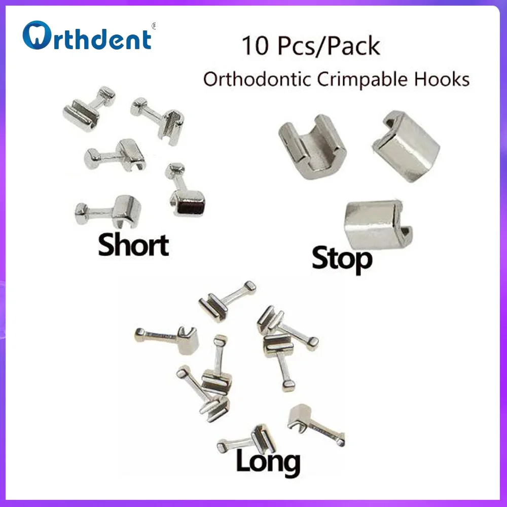 Orthdent 10 Pcs/Pack Dental Orthodontic Crimpable Hooks Sliding Traction Short Long Stop Type Fixed On Archwire Dentist Material