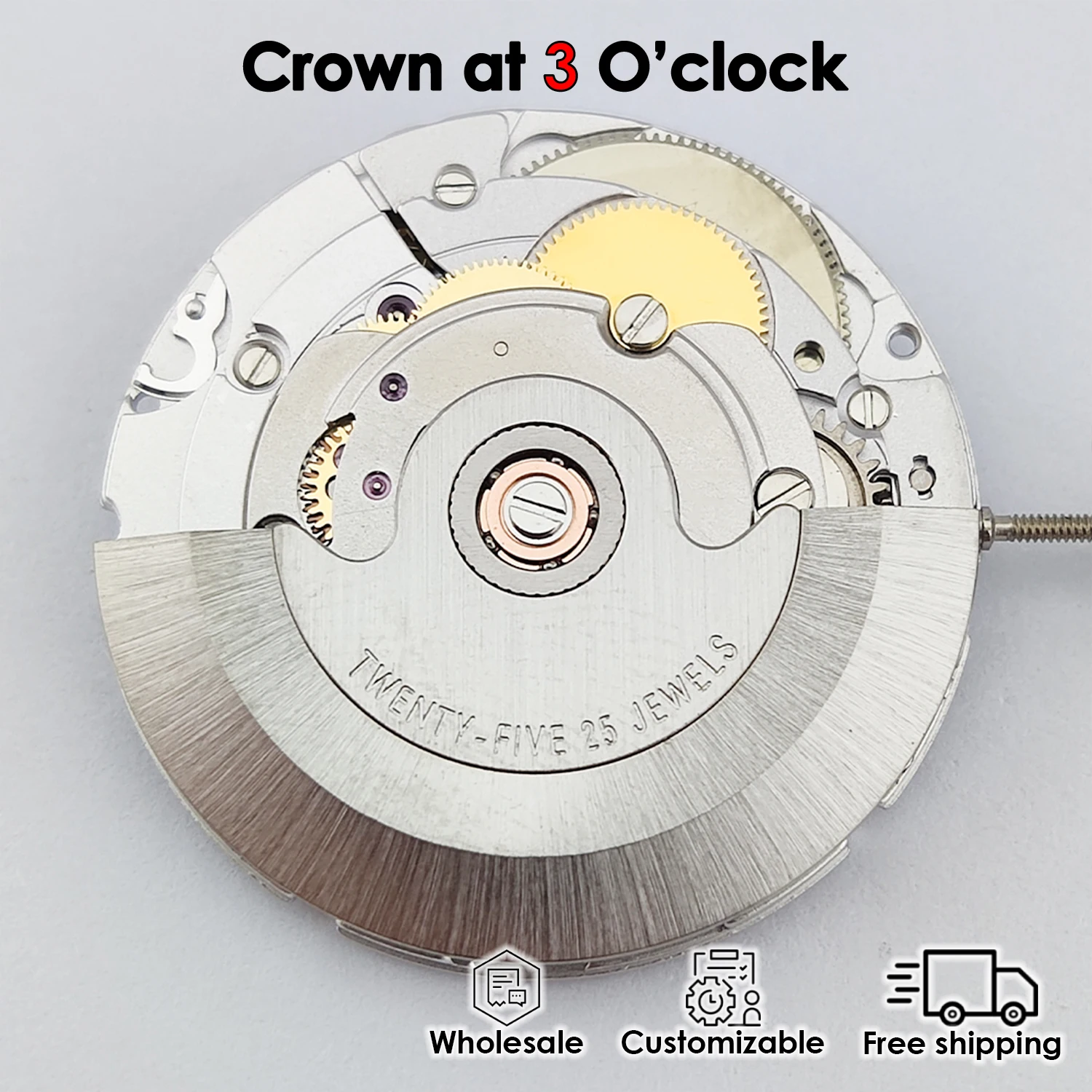 Movimento PT5000 Parti dell'orologio automatico Visualizzazione della data alle 3 25 gioielli Colore oro Rotore antiurto Accessorio inciso Commercio all'ingrosso