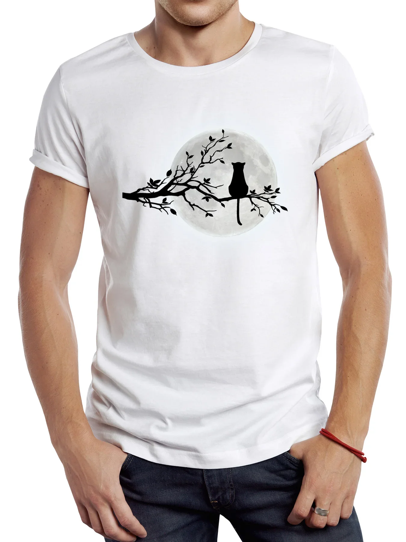 TEEHUB-Camiseta estampada chat et lune pour hommes et femmes, gráfico vintage, hipster casual, camisetas hip hop adt