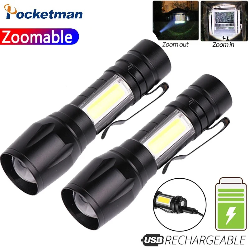 

Portable MINI Flashlight Built in Battery USB Charging LED Flashlight Zoomable Waterproof Tactical CampOut Climbing Torch