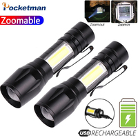 Portable MINI Flashlight Built in Battery USB Charging LED Flashlight Zoomable Waterproof Tactical CampOut Climbing Torch