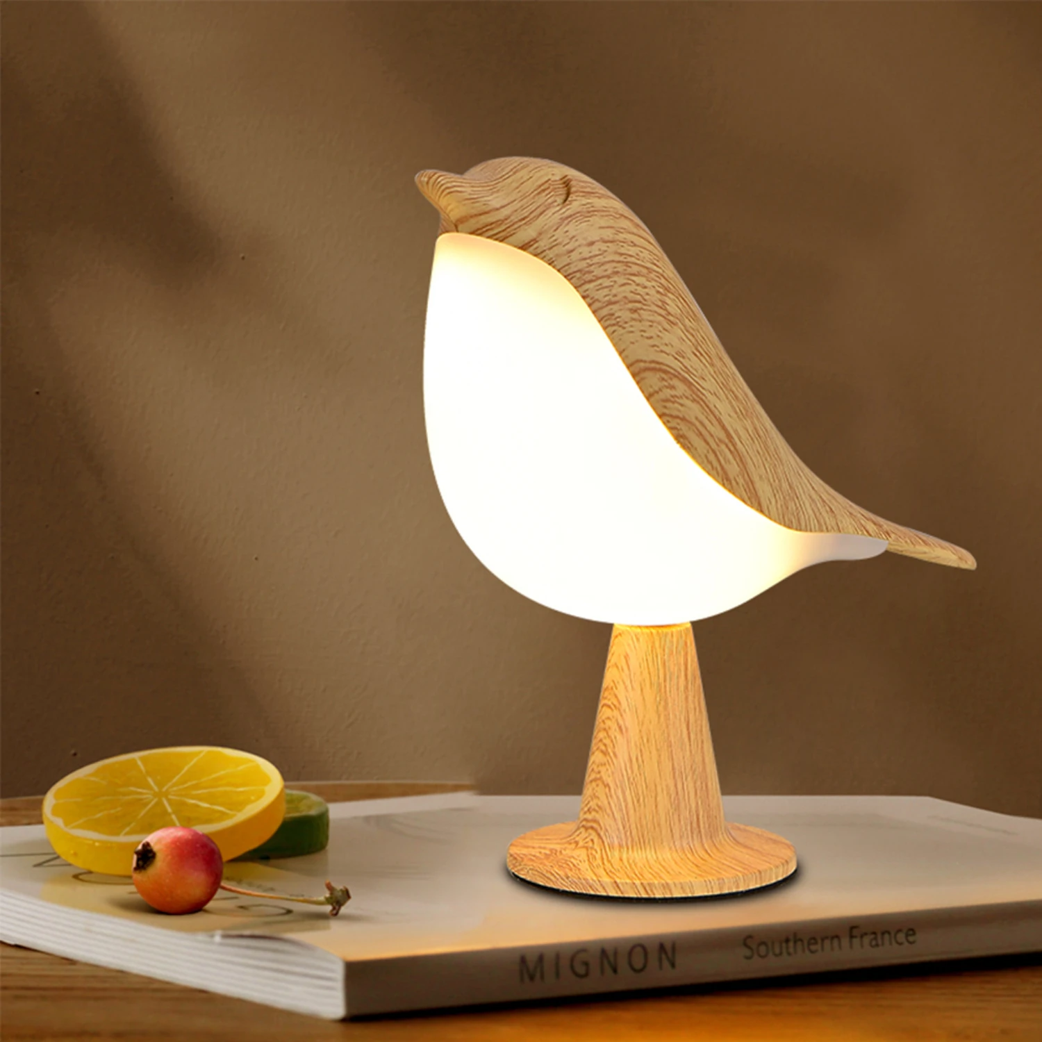 Modern and Elegant Chic Wooden Magpie LED Bedside Lamp with Touch Control - Wireless Bird Night Light for Bedroom Table Reading 