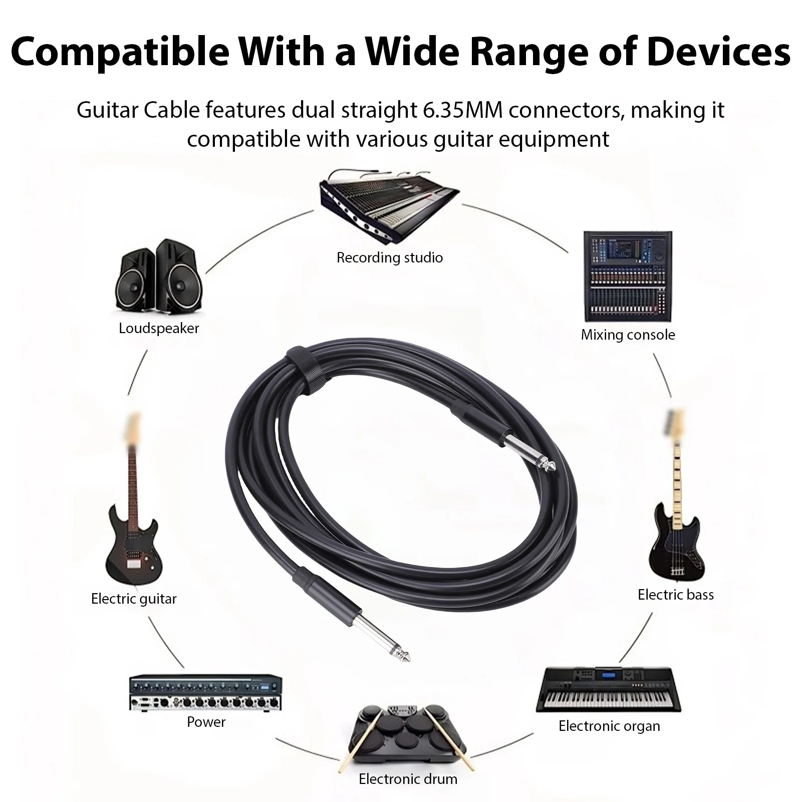 Guitar Cable 6.35mm Mono Sound Cable 3M Dual Straight Plug Copper Core Waterproof Musical Instrument Accessories