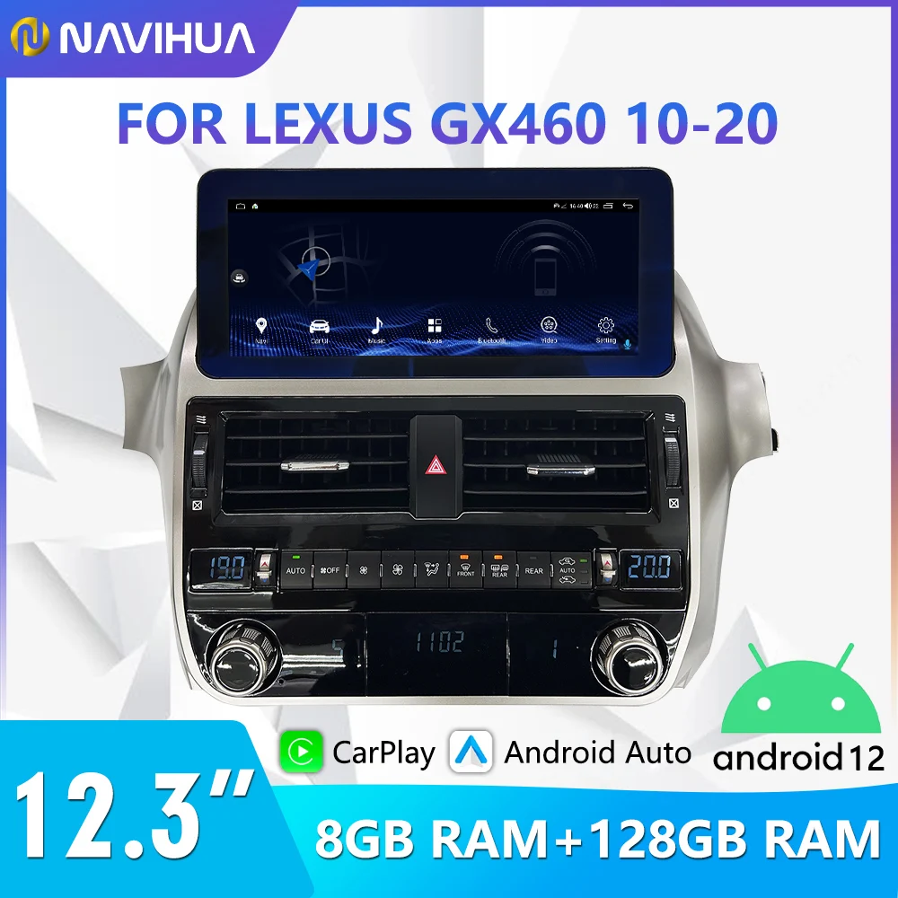 NaviHua 12.3 Inch Multimedia Android Screen For Lexus GX460 2010 2020 Auto GPS Navigation Headunit Monitor Carplay New Upgrade