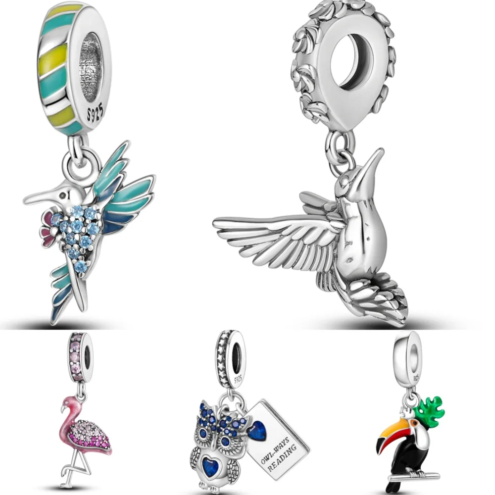 925 Sterling Silver Owl Peacock Parrot Bird Series Charms Beads Pendant Fit Original Wear Bracelets S925 DIY Jewelry Gifts