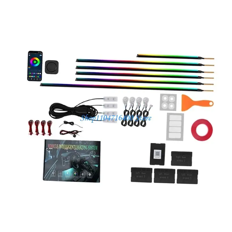 y1gd Car Interior Light with Phone and Button Control, 12V Cabin Lighting for Dashboard, Doors and Footwells Trim