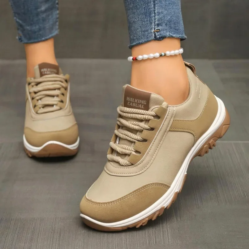 Casual Comfortable Fashionable Large Size Women's Single Shoes Spring Autumn New Style White Sneakers Breathable PU Lining