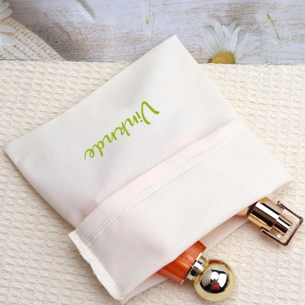 50 個カスタムロゴコットンジュエリーオーガナイザーギフト小さなバッグリボン巾着香水包装収納ポーチ結婚式の記念品バッグ