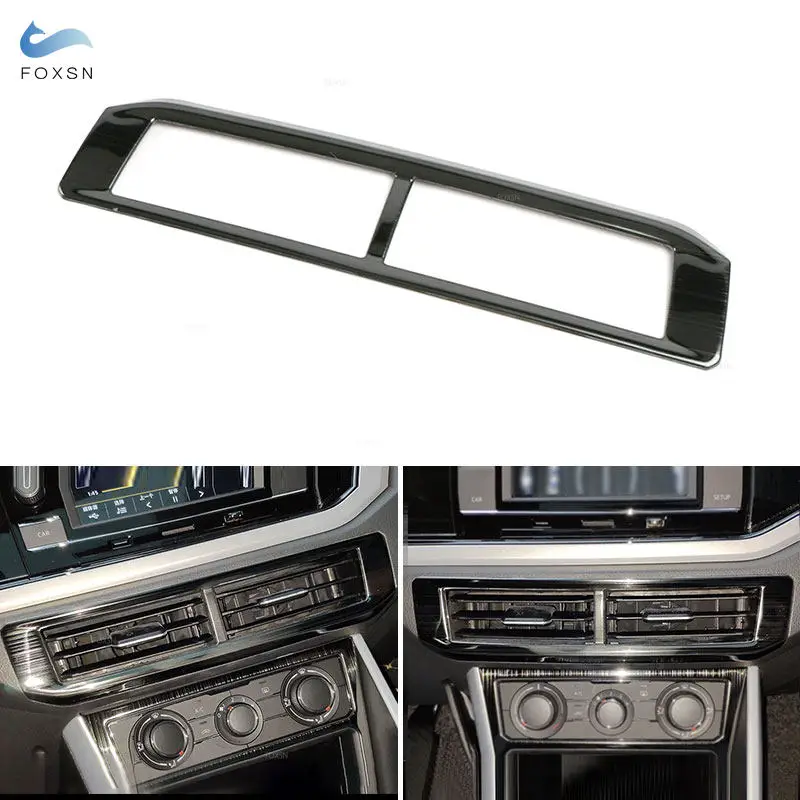 For VW Polo 2019 2020 Car Center Control Air Condition Outlet Vent Frame Cover Trim Sticker Stainless Steel Black Accessories