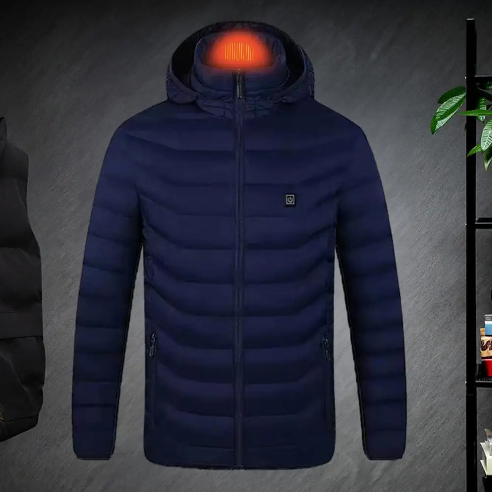 Beheizte Herrenjacke mit Kapuze, Reißverschluss, 3 Temperaturen, schnelle Erwärmung, USB-beheizte Winteroberbekleidung, verdickter, waschbarer elektrischer Heizmantel