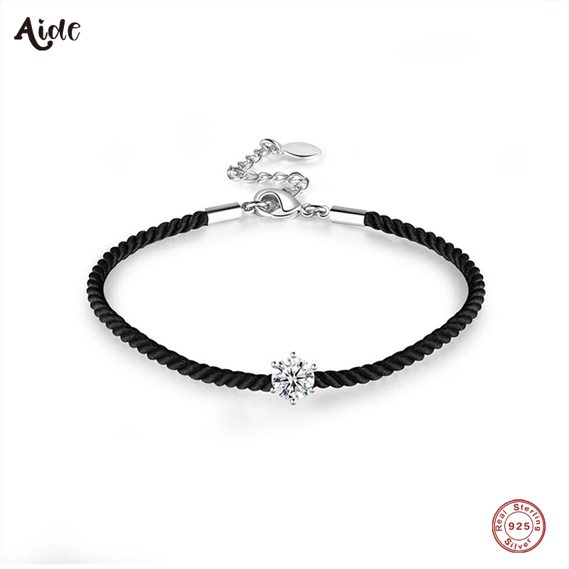 Aide Adjustable Black Red Rope 925 Sterling Silver Zircon Couple Bracelet Suitable For Daily Wear Fine Jewelry Birthday Gift