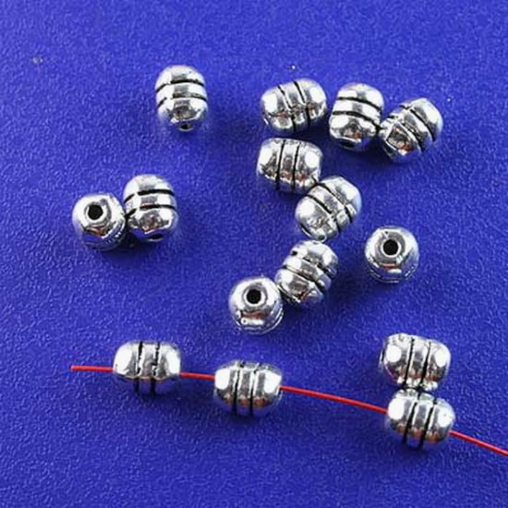 100PCS 5x4mm hole1mm TIBETAN SILVER DRUM SPACER BEADS H2604