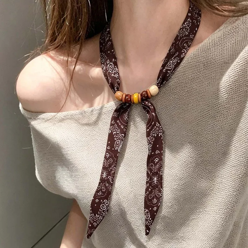 

Korean Style Beaded Scarf Fashion Lightweight Neck Scarf Versatile Hair Bag Wrist Accessory Soft Polyester Elegant Jewelry Scarf