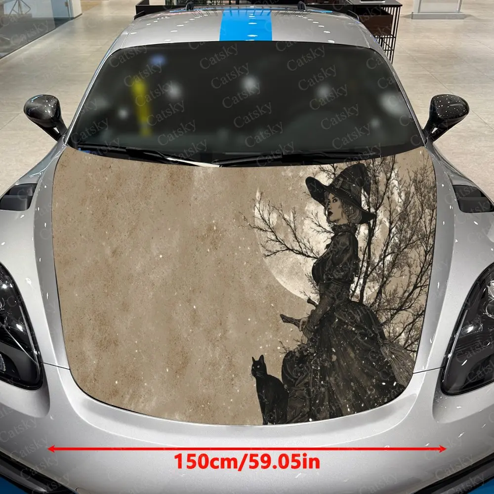 Car Decal Figure Under Moonlit Tree Pattern Textural Artistic Fusion Design, Creating a Mysterious and Eerie-Gothic Visual Car H