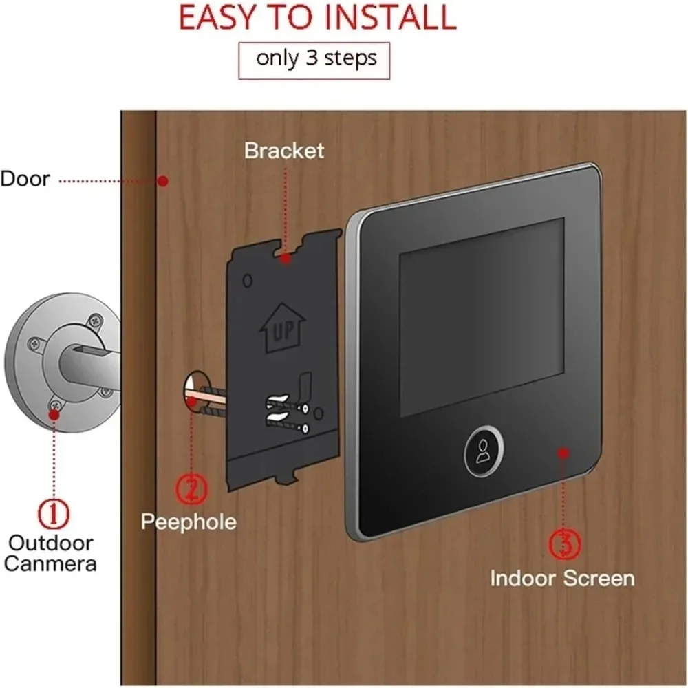 2.8"" LCD Screen Digital Door Camera Electronic Door Viewer Bell Ir Night Door Camera Recording Smart Viewer,