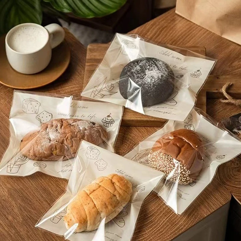 New#50Pcs Self Adhesive Seal Plastic Bags For Bakery Packaging Croissant Party Handmade Biscuit Cookies Bread & Cake Packing