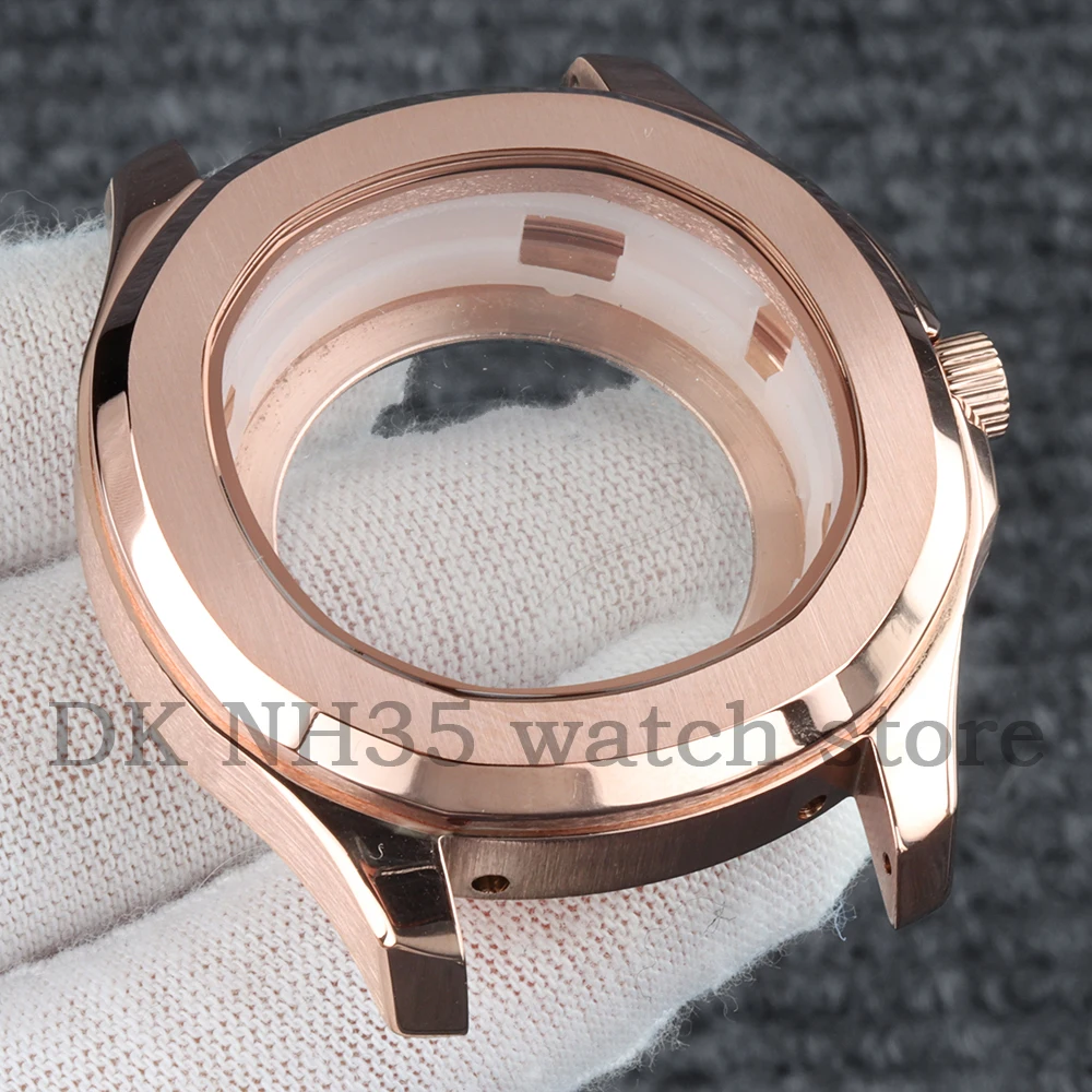 Rose Gold NH35 Case Strap Rubber Bracelet 42mm Steel Watch Case Fit AQUANAUT Nautilus NH35 NH36 NH38 Movement 10ATM Waterproof