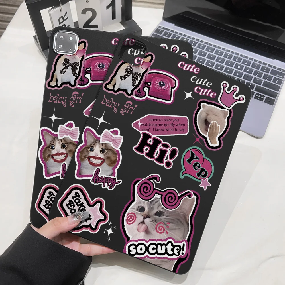 Y2k Fun Cat Sticker Style Shockproof Aesthetic Tablet Case for Apple iPad Pro 9.7 10.5 12.9 13 Air 2 3 11 13 mini 4 5 6 7 Shell