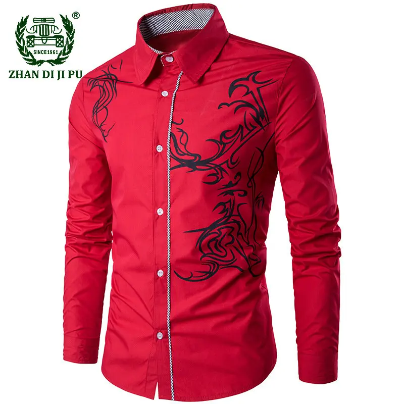 

Men's Long-sleeved African Dashiki Print Shirts Lapel Button-Up Slim Casual Social Shirts Party Ethnic Style Male White Shirts