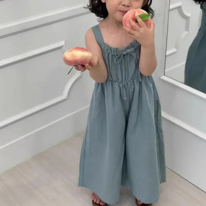 

Girls Jumpsuit 2025 Summer New 0-6 Years Loose Children Wide Leg Pants Cotton Baby Girls Sling Pants Fashion Kids Clothes