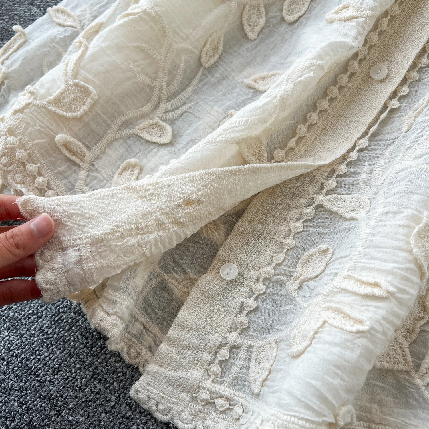 Vintage Elegant Embroidery Long Sleeve Blouse Fashion Single Breasted sweet Shirt  Casual Chic Top Fairy  Summer Women