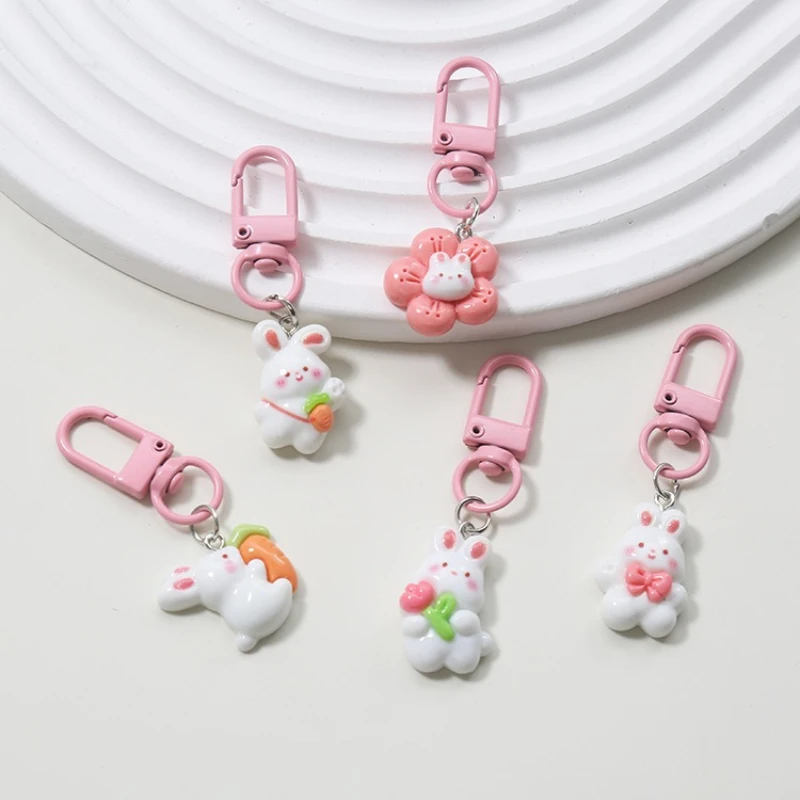 10/20 Pieces of Assorted Styles, Pink Rabbit Resin Keychains, Soft Animal Bag Charms, Sweet Decorative Gifts, Ideal Choice for Gifting to Friends and Students