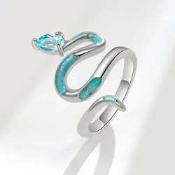 2024 New Dripping Oil Green Snake Open Ring Men's and Women's European and American Wind Snake Jewelry